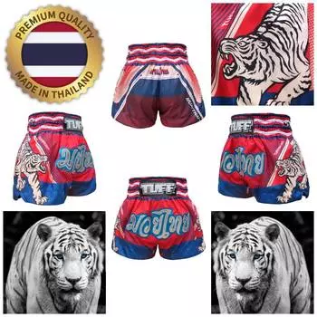 Двойной белый тигр Муай Тай ММА Кикбоксинг Боксерские шорты Ретро винтажные брюки с принтом 3D микрофибра Эластичная борьба Боевые искусства Обучение Фитнес Тренажерный зал