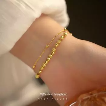 Двойной браслет Banyan Tree из серебра 925 пробы с бусиной в виде цветка — женские ретро-наборные украшения, летняя коллекция 2024 года. золотой