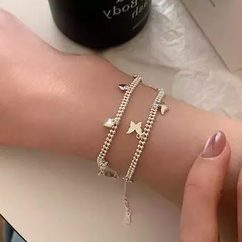 Двойной браслет Love Butterfly женский нежный сладкий милый модный темперамент элегантная личность универсальный браслет ювелирные изделия