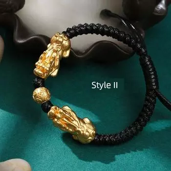 Двойной браслет Пиксю из стерлингового серебра, плетеный мужской ремешок, стильный и персонализированный, новый приход 2025, тренд, кусающий деньги Double Brave Bracelet Gold