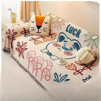 Двойной чехол для дивана в стиле Ins, тканевый легкий роскошный чехол для четырех сезонов, универсальная диванная подушка, простой чехол для дивана из хлопчатобумажной пряжи, нескользящий, устойчивый к пятнам 90*90cm