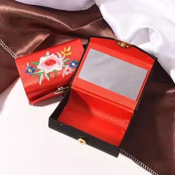 Двойной держатель для помады с вышивкой, зеркалом внутри и защелкой