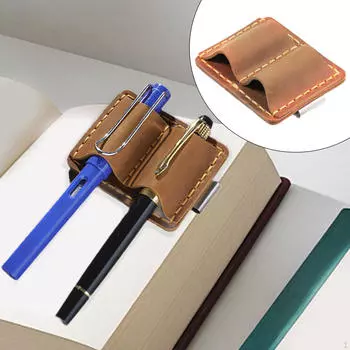 Двойной держатель для ручек для блокнота с металлическим зажимом для ежедневников и книг коричневый