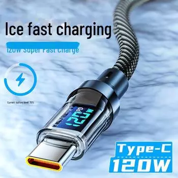 Двойной кабель Type-C 120 Вт, Apple 15/16, Huawei Honor, быстрая зарядка 6 А 1m