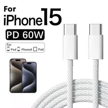 Двойной кабель USB C 2024 для IPhone 15 Pro Max, iPad PD, 60 Вт, шнур для быстрой зарядки типа C, быстрое зарядное устройство типа C для Apple, Samsung S23 2M