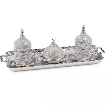 Двойной каменный кофейный сервиз Белый покрытый серебром кофейный сервиз из циркона Вышитый медью кофейный сервиз
