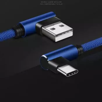Двойной коленчатый кабель передачи данных типа C USB C USB C зарядный провод Коленный кабель типа C Передача данных 1m синий