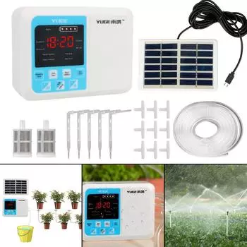 Двойной контроллер насоса, система таймера, интеллектуальный садовый инструмент, автоматическое устройство для капельного орошения на солнечной энергии, садовое устройство double pump 10m blue