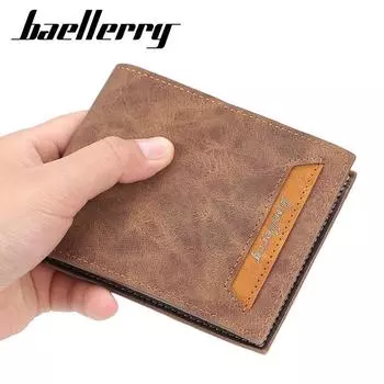 Двойной кошелек Baellerry из искусственной кожи, мужские модные кошельки с держателями для карт, классический дизайн, винтажный кошелек GZW 12cm*9.5cm*2cm чёрный