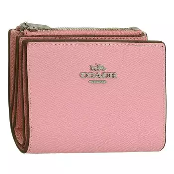 Двойной кошелек Компактный фирменный кошелек Cross Grain Leather Двойной кошелек CR983 [Coach] женский (SV/FLOWERPINK/Розовый) [Элемент]