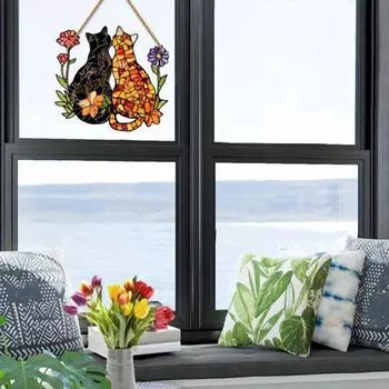 Двойной кот, цветок, подвесное украшение, передняя дверь, стена, окно, акриловый котенок, животное, цветочный орнамент, кулон, Рождество