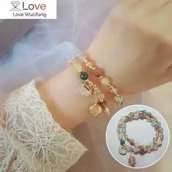 Двойной круг натуральный красный агат / клубничный кварц / гранат / рутиловый кварц женский браслет хрустальные бусины браслеты женский Ybr217