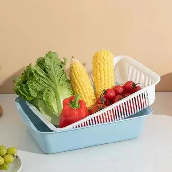 Двойной кухонный дуршлаг, набор из двух сеток, пищевая миска для мытья овощей без BPA, многофункциональная корзина для сушки фруктов