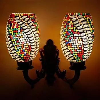 двойной купольный стеклянный настенный светильник для украшения дома турецкая лампа (Многоцветный, лампочка в комплект не входит)