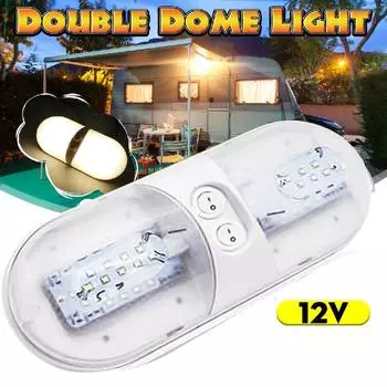 Двойной купольный светильник 12В 48 светодиодов Внутренний потолочный для чтения для автодома, лодки, кемпера, прицепа, каравана, автодома, морской, АБС-пластик, 1 шт., белый