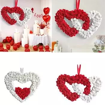 Двойной любовный венок на День святого Валентина, праздничная атмосфера, декорации для сцены, реквизит, украшения для передней двери, стены One Size