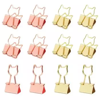 двойной маленький 12 котов дизайн бумага документ офис милый золотой Кошка зажим, 19 мм, штук, зажим, скрепка, металл, организация, принадлежности, офис, (роза +