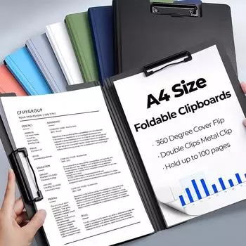 Двойной металлический зажим формата А4, складывающийся на 360 градусов, папка-регистратор, планшет для записей, для офиса, медицинской области, школы, собеседования на работу чёрный