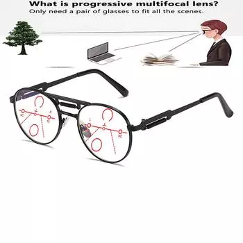 Двойной мост ретро личность металлические пружинные ножки округлые прогрессивные мультифокальные очки для чтения +0,75 до +4 +0.75 коричневый