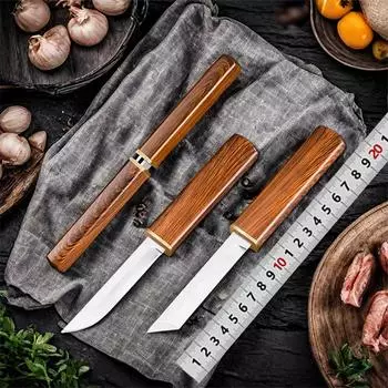 Двойной нож 2-в-1 из нержавеющей стали для использования на открытом воздухе, для очистки овощей, резки мяса, рыбалки, барбекю, карманного ножа чёрный