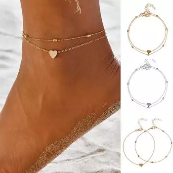 Двойной ножной браслет, женский ножной браслет в форме начального браслета, летний подарок, пляжные украшения One Size золотой