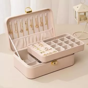 Двойной органайзер для украшений, ожерелье, серьги, кольцо, ювелирные изделия, настольный органайзер, высококачественный сундук для сокровищ 25*17*8.5cm коричневый
