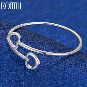 Двойной открытый браслет в форме сердца из стерлингового серебра 925 пробы, модные свадебные украшения 58MM