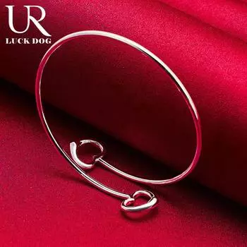 Двойной открытый браслет в форме сердца из стерлингового серебра 925 пробы, модные свадебные украшения 58MM