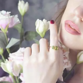 Двойной перидот 925 стерлингового серебра желтое золото открытое кольцо популярные индивидуальные ювелирные кольца Open жёлтый