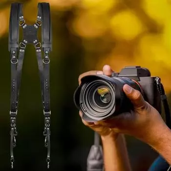 Двойной плечевой ремень для камеры, регулируемый плечевой ремень для камеры, портативное оборудование для фотосъемки на открытом воздухе чёрный