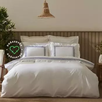 Двойной пододеяльник Karaca Home Dakota Bamboo с вышивкой цвета индиго