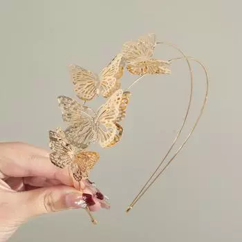 Двойной полый ободок для волос с бабочками, резинки для волос, женские элегантные золотистые серебристые обручи для волос, модные ободки, аксессуары для волос, головные уборы