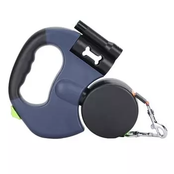 Двойной поводок для выгула домашних животных, выдвижной поводок для собак со светоотражающими элементами, вращающийся на 360 градусов, со светодиодным фонариком