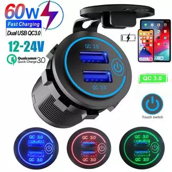 Двойной QC 3.0 двойной USB быстрое автомобильное зарядное гнездо 12 В/24 В водонепроницаемый с переключателем автомобильный адаптер быстрой зарядки розетка