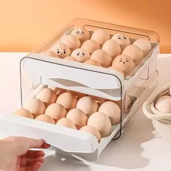 Двойной ящик для яиц, безопасное и надежное хранение яиц, большая емкость, 32 отделения, холодильник для яиц, кухонное хранение 21.5CM 22CM 14CM белый