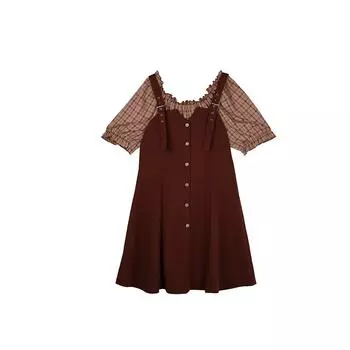 Двойной рай 2024 лето больших размеров ретро платье из двух частей с завышенной талией L239AB XL