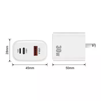 Двойной разъем для быстрой зарядки PD30W, протокол быстрой зарядки PD3.0, высокая эффективность, многофункциональность US Plug белый
