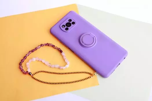 Двойной ремешок для телефона из натурального камня аметист, розовый кварц