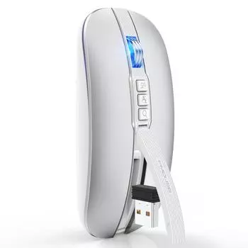 Двойной режим, 2400 точек на дюйм, перезаряжаемая беспроводная мышь Type-c, настольная мышь в один клик, 2,4 г, Bt5.1, бесшумная игровая мышь USB USB C с Bluetooth серый