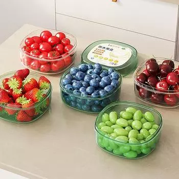 Двойной сливной ящик для хранения овощей и фруктов с дренажем для кухни, прозрачный органайзер для продуктов питания на холодильник зелёный