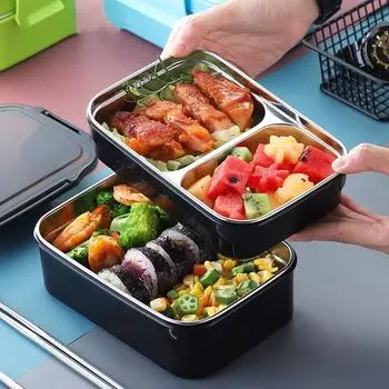 Двойной слой Bento Lunch Box PP Cute Meal Box 304 Посуда из нержавеющей стали чёрный
