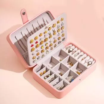 Двойной слой из искусственной кожи для хранения ювелирных изделий, легкий, роскошный, из бисера, бархата, серьги, кольца, ожерелья, органайзер для хранения для женщин розовый