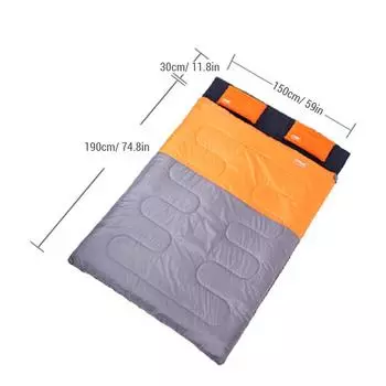 Двойной спальный мешок для кемпинга на открытом воздухе, спальный мешок на 2 человека с 2 подушками для походов, кемпинга оранжевый/серый