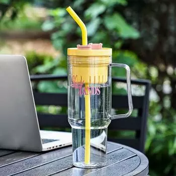 Двойной стакан для питья 1200 мл, стакан с трубочкой, ручка для стакана со льдом, стакан для спорта на открытом воздухе зелёный