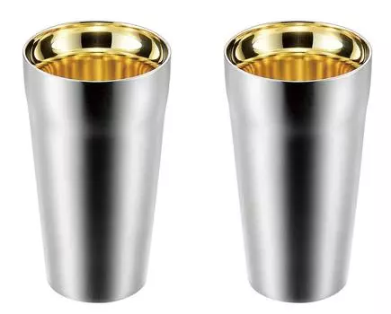 Двойной стакан Yokoyama Tsubameto Takumi с позолотой внутри, 300 мл, 2P Silver Prime ET-2000 серебряный