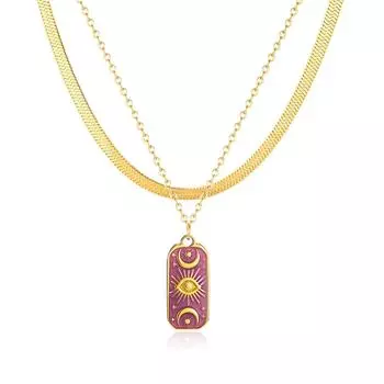 Двойной стеклянный подвесной кулон из титановой стали с подвеской в виде звезды и луны из нержавеющей стали с демоническим глазом