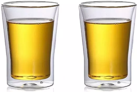 Двойной стеклянный стакан с двойной структурой, термостойкий, термоизоляционный, 400 мл [Morningplace] (Набор 2)