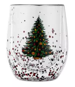 Двойной стеклянный стакан с двойными стенками в виде рождественской елки, термостойкая чашка с двойной структурой, 300 мл [Morningplace] (1 кусок)