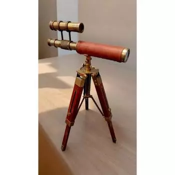 Двойной телескоп 9 дюймов, старинная морская подзорная труба с деревянной треногой - латунный морской телескоп - портативный домашний декор - идеальный подарок