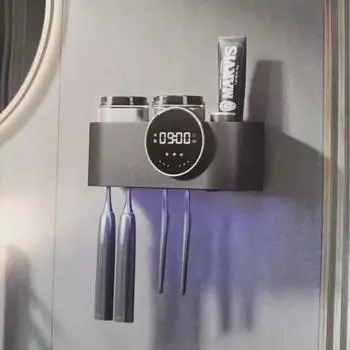 Двойной УФ-стерилизатор для зубных щеток с интеллектуальной сушкой и настенной стойкой без проколов 250*115*124 mm чёрный